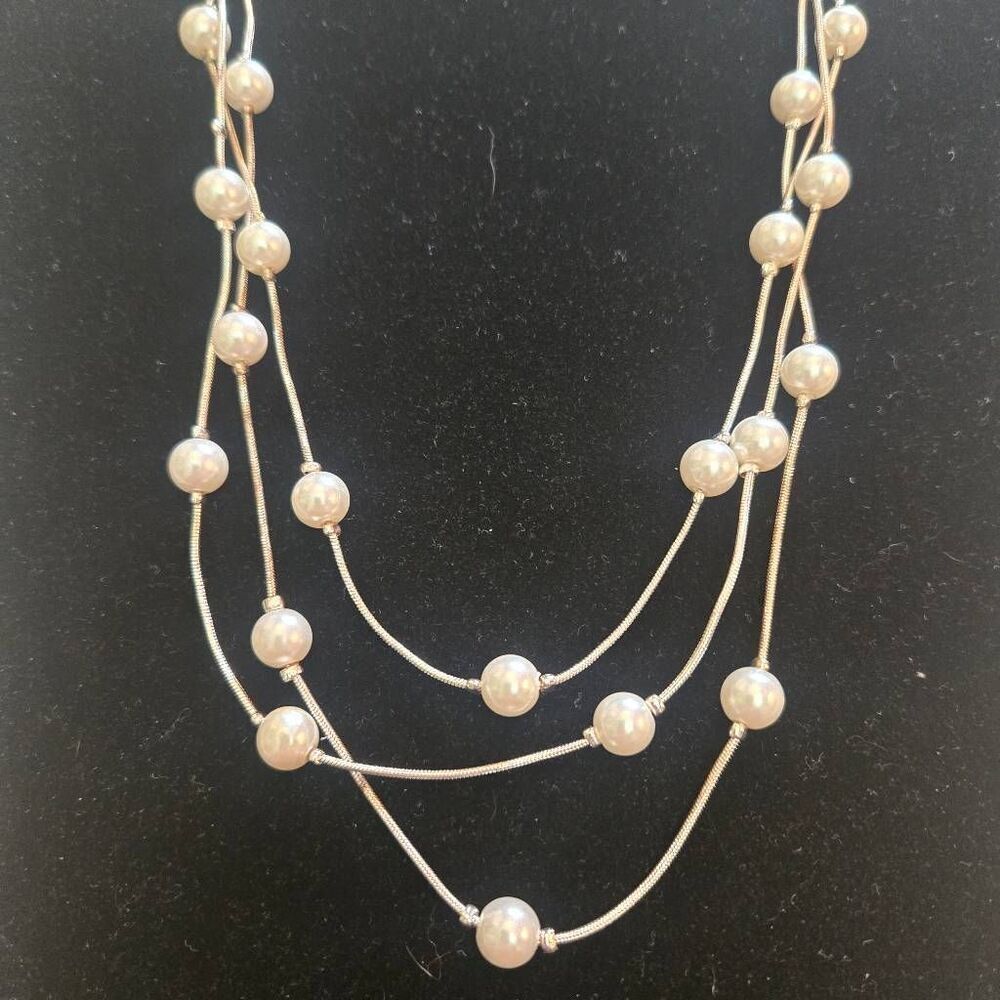 3 strand Silver & Pearl Necklace